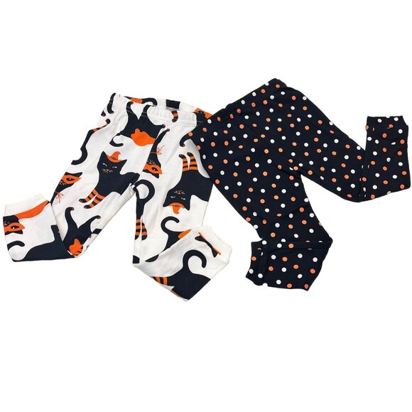 Carter’s Leggings Baby Girls 12 Months Halloween Cat Polka Dot Snug Set Of 2 - Picture 2 of 5